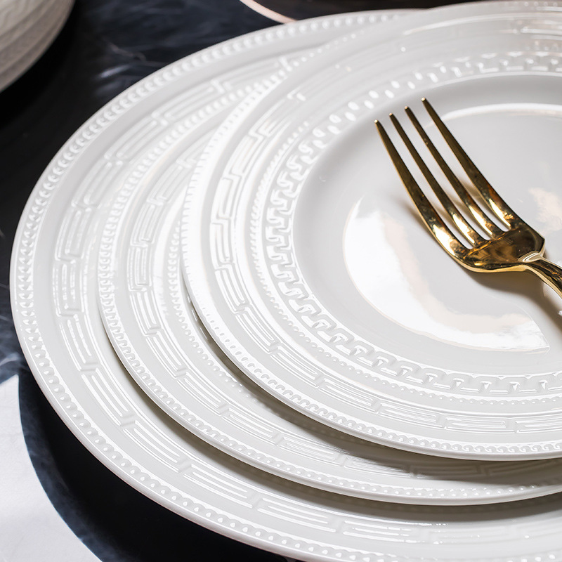 Pure white embossed household tableware set 1