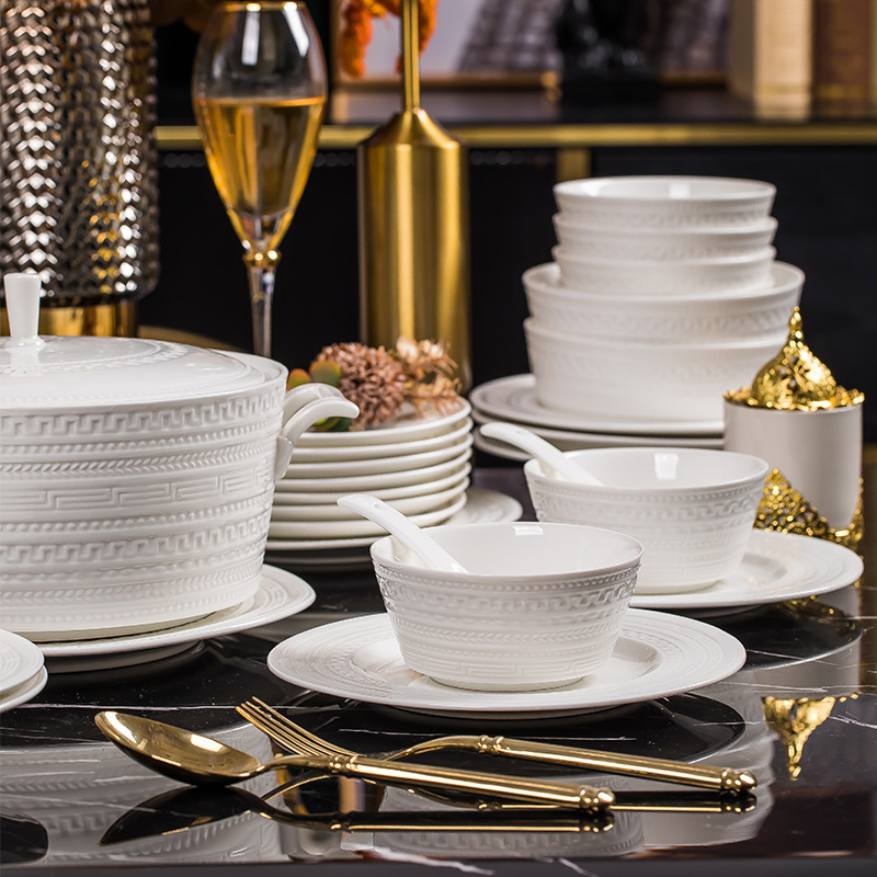 Pure white embossed household tableware set 1