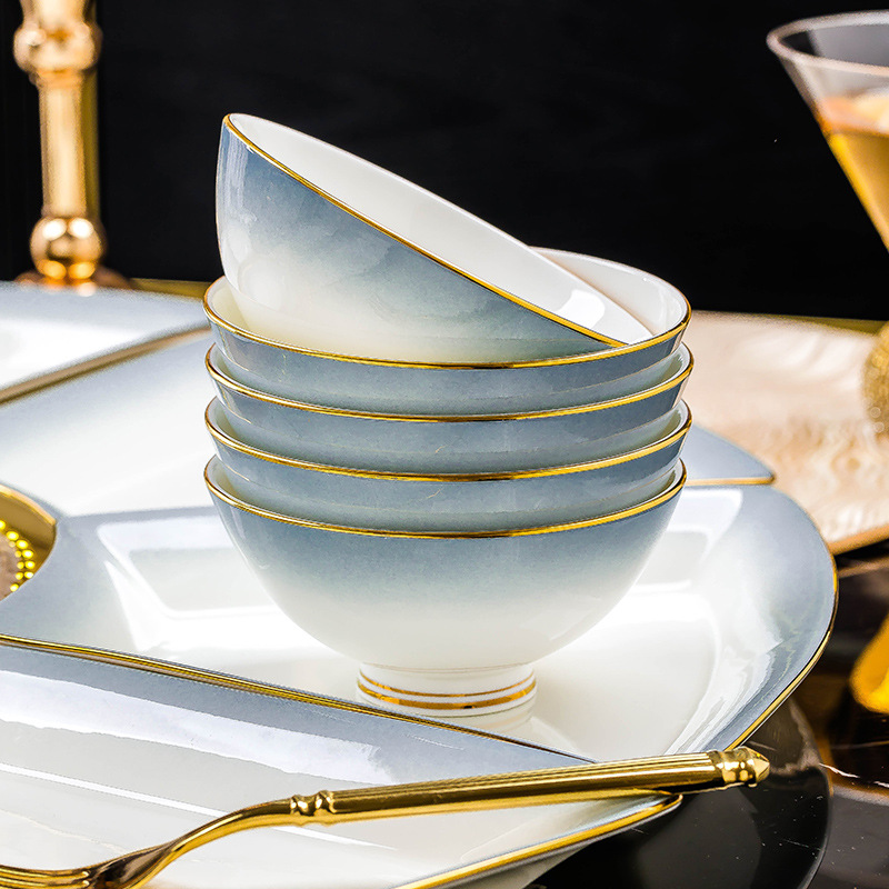 Fan-shaped bone china bowl and plate set 17 02