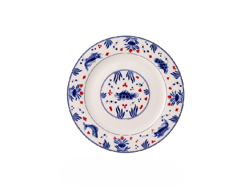 Blue and white fish and algae pattern tableware 33 01