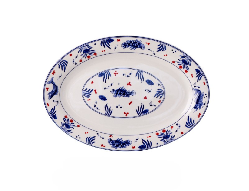 Blue and white fish and algae pattern tableware 33 02