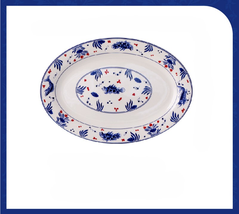 Blue and white fish and algae pattern tableware 33