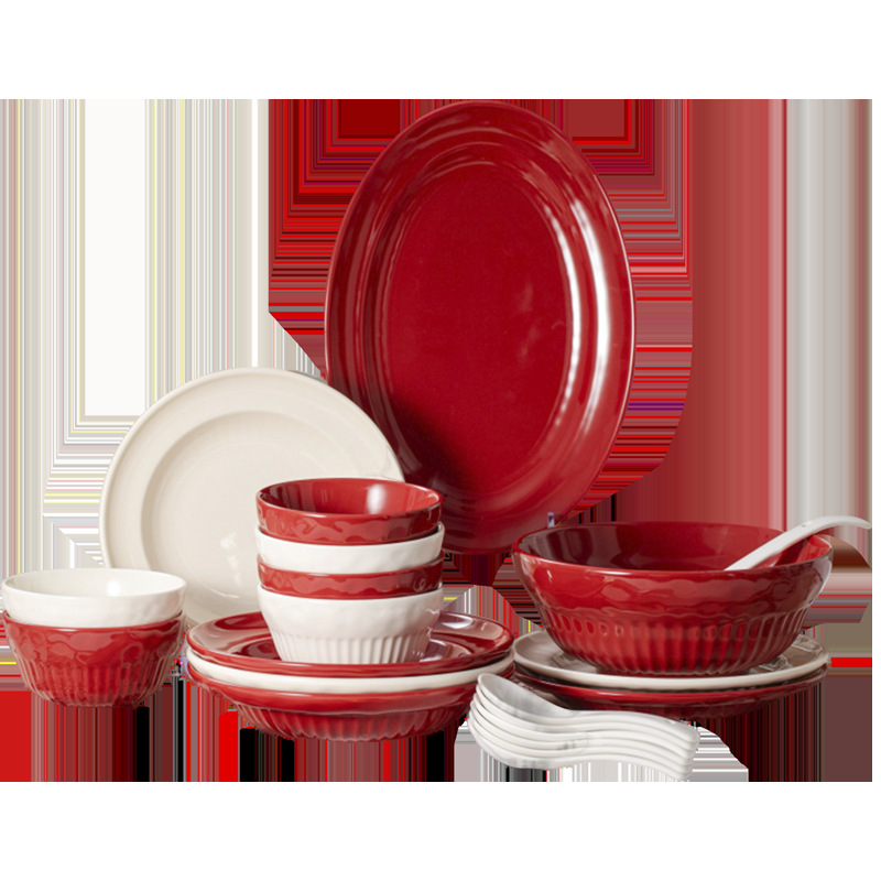 Red bowl and plate set household tableware 58 01